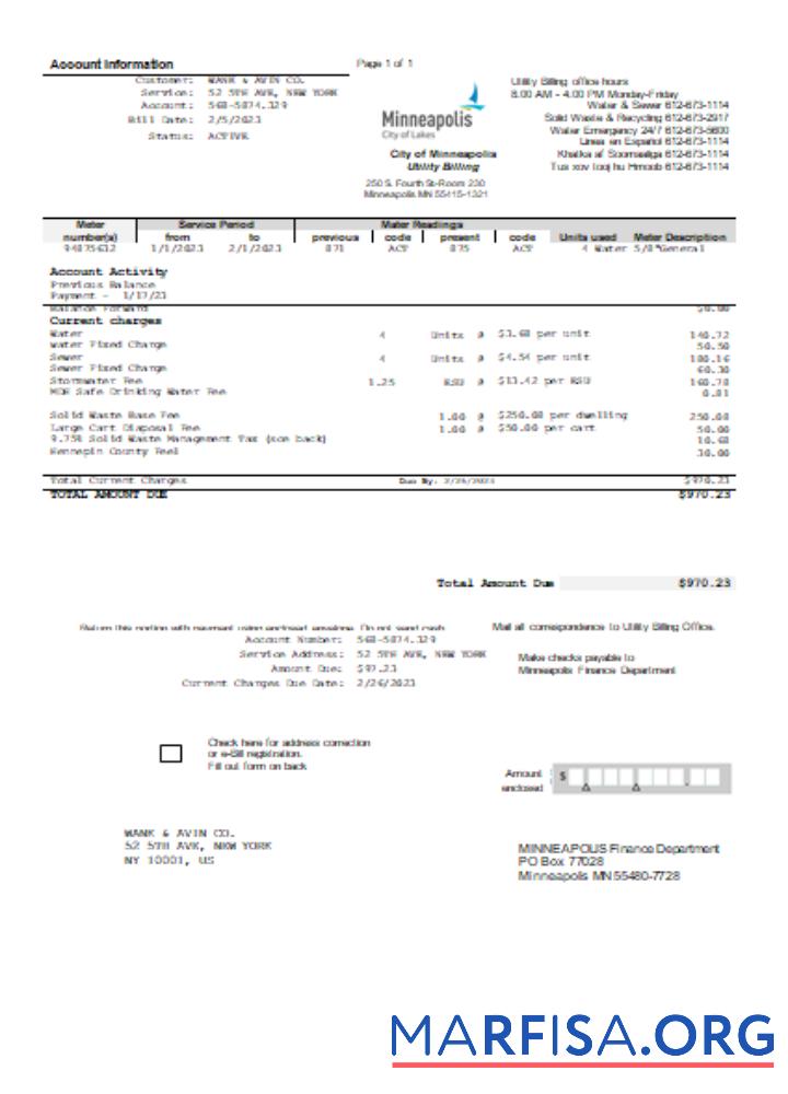 Realistic Minneapolis City of Lakes utility business bill, SCR download for verification